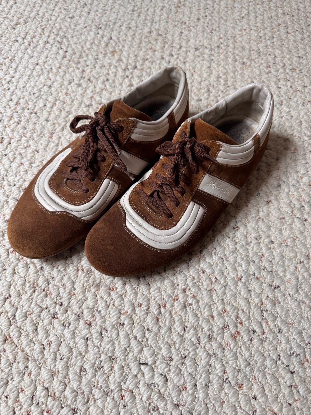 Salvatore Ferragamo Brown Suede Athletic Sneakers with White Accents